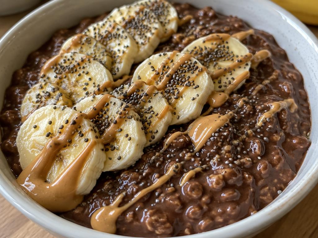 Eiwitrijke chocolade-banaanbowl met granola